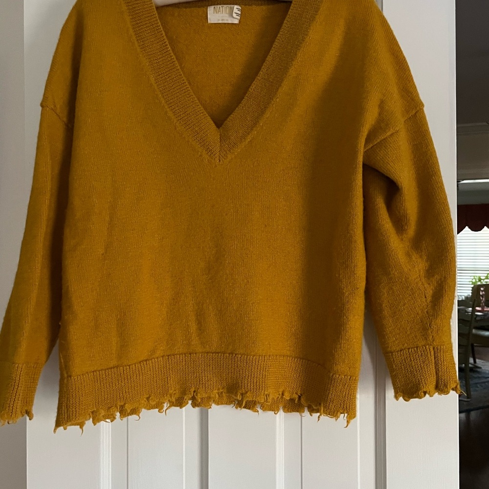 Nation LTD Mustard Yellow V-Neck Sweater